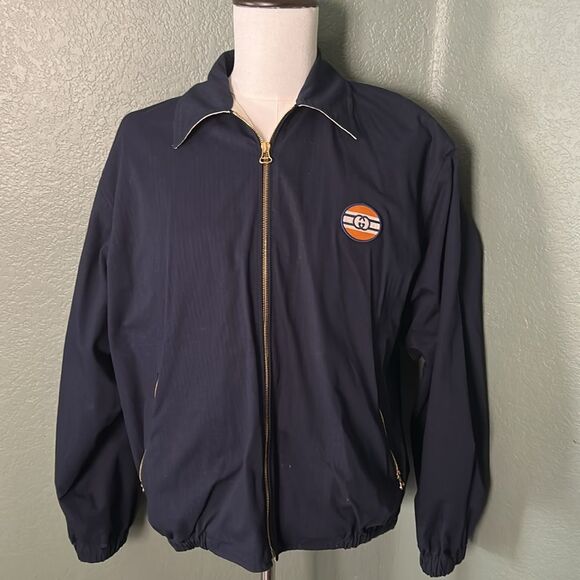 GUCCI navy blue logo appliqué bomber jacket - Picture 4 of 15